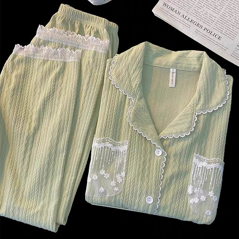 Pijama dài cotton túi ren