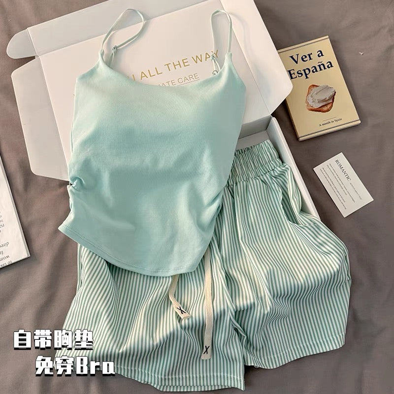 Set 2 dây trơn mút lót và quần đùi sọc dây rút