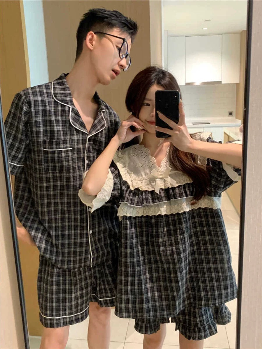 Đồ ngủ đôi ngắn caro viền đen 2 bộ chỉ 62$