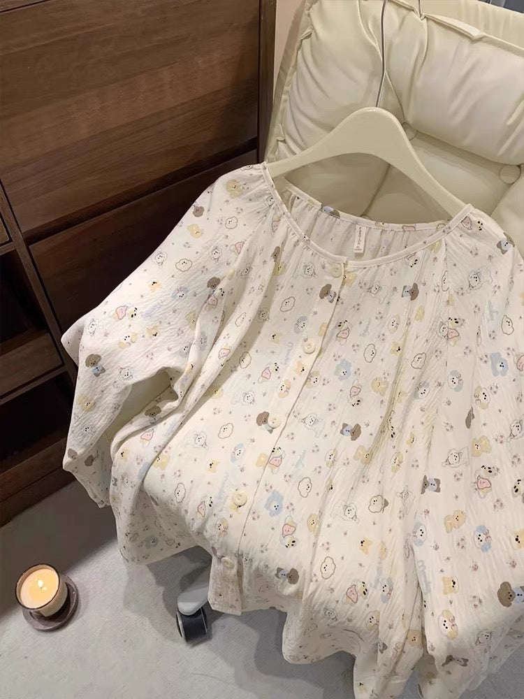 Bộ ngủ hoạt hình cổ tròn dài - ngắn