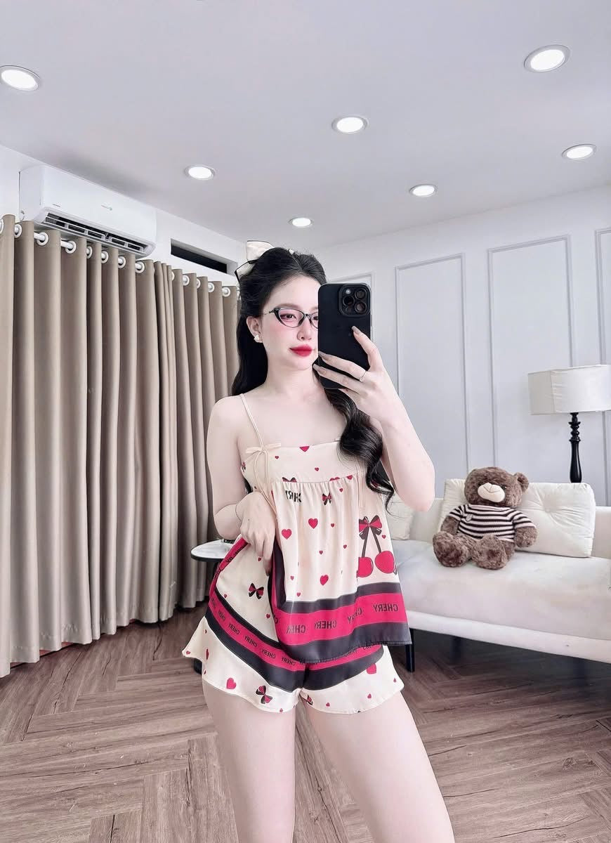 Bộ ngủ 2 dây quần đùi nơ xinh