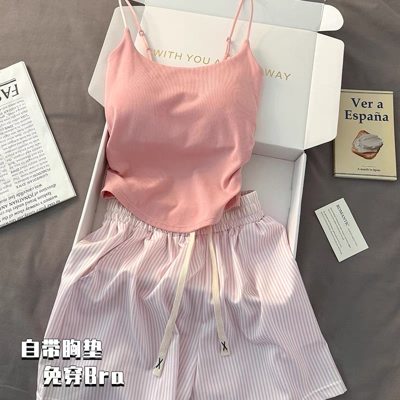 Set 2 dây trơn mút lót và quần đùi sọc dây rút