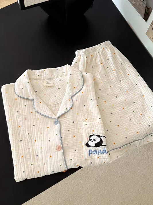 Pijama đùi chấm bi gấu trúc