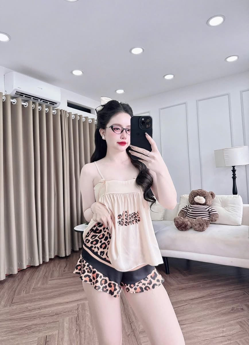 Bộ ngủ 2 dây quần đùi nơ xinh