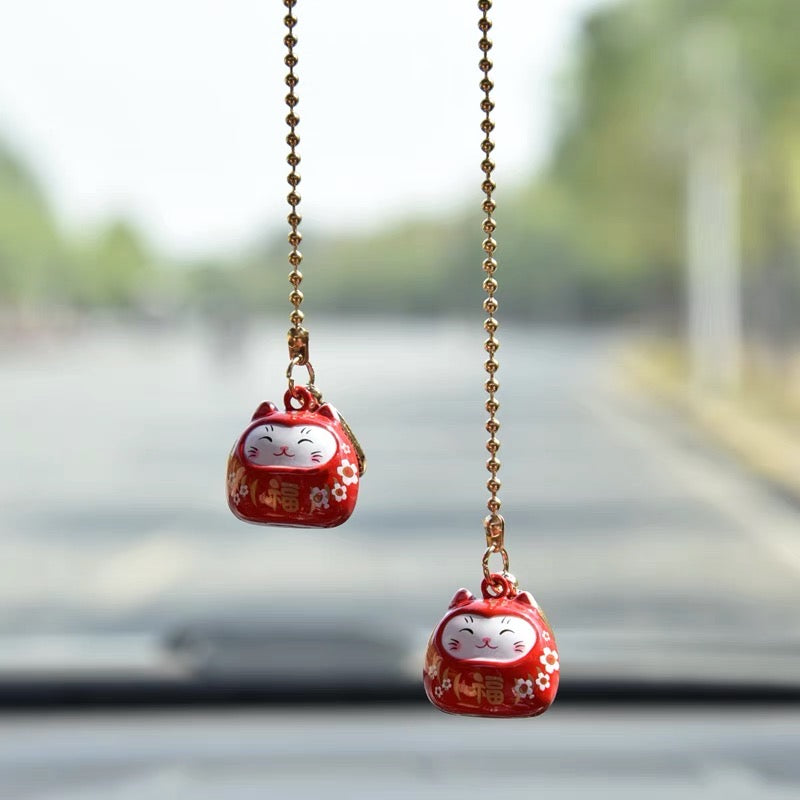 Đôi mèo thần tài treo xe may mắn