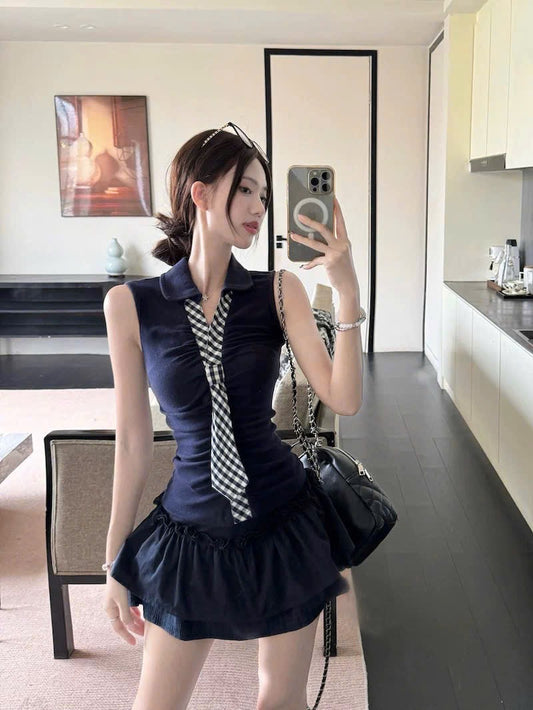 Set áo sơ mi kẻ sọc cổ cà vạt