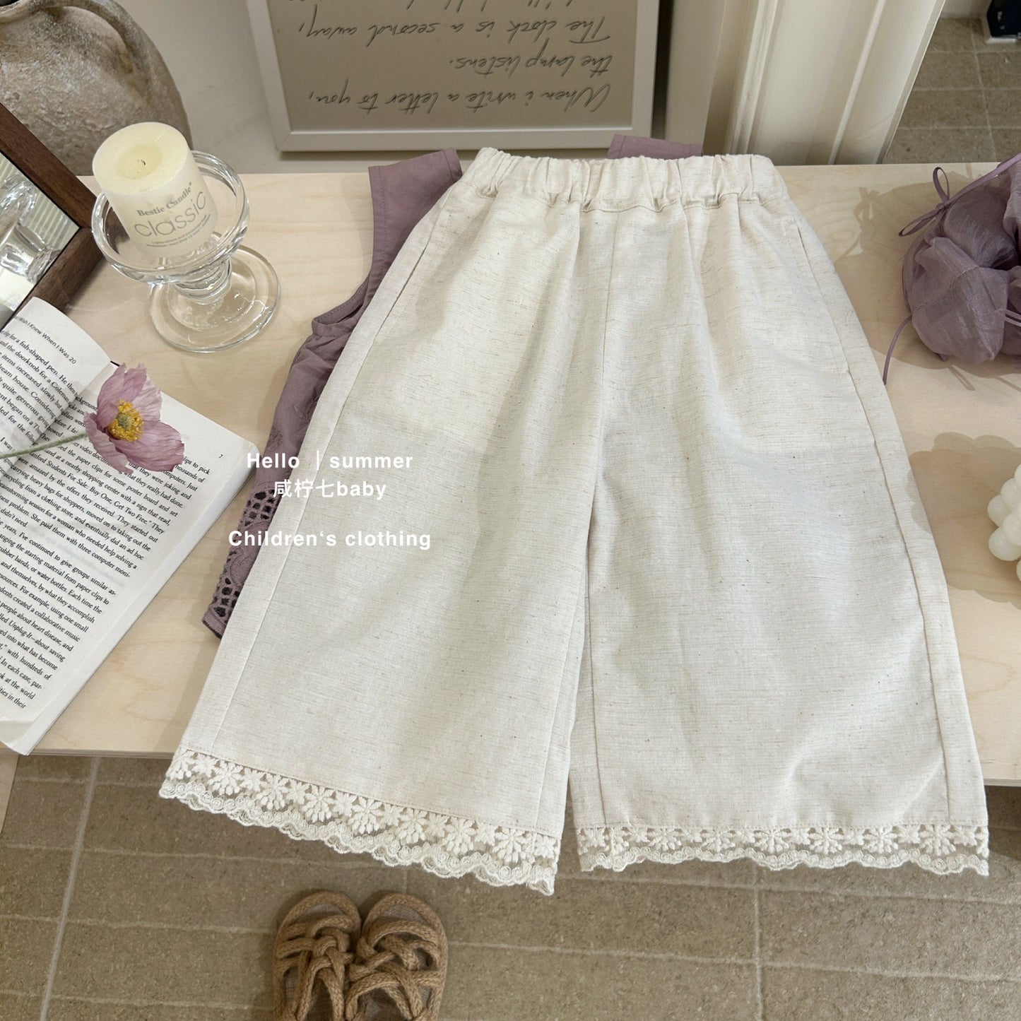 Set babydoll tím quần trắng cho bé