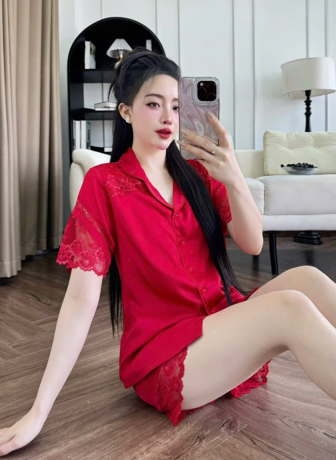 Bộ ngủ sọt lụa lạnh Hàn trơn cao cấp