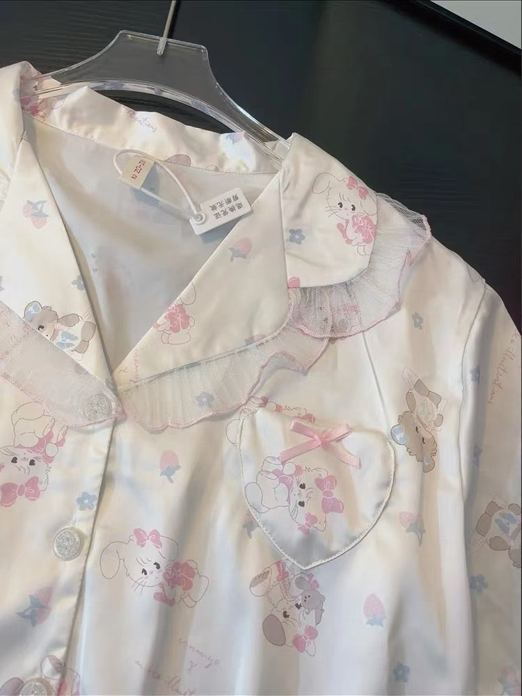 Pijama đùi phối voan mèo tiểu thư