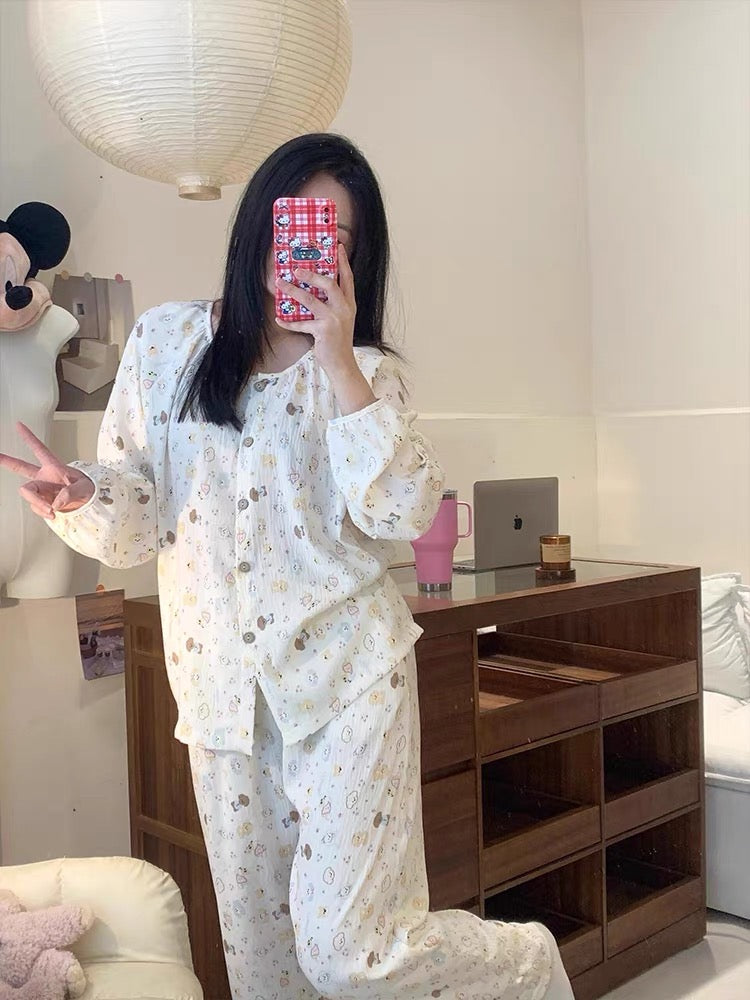 Bộ ngủ hoạt hình cổ tròn dài - ngắn