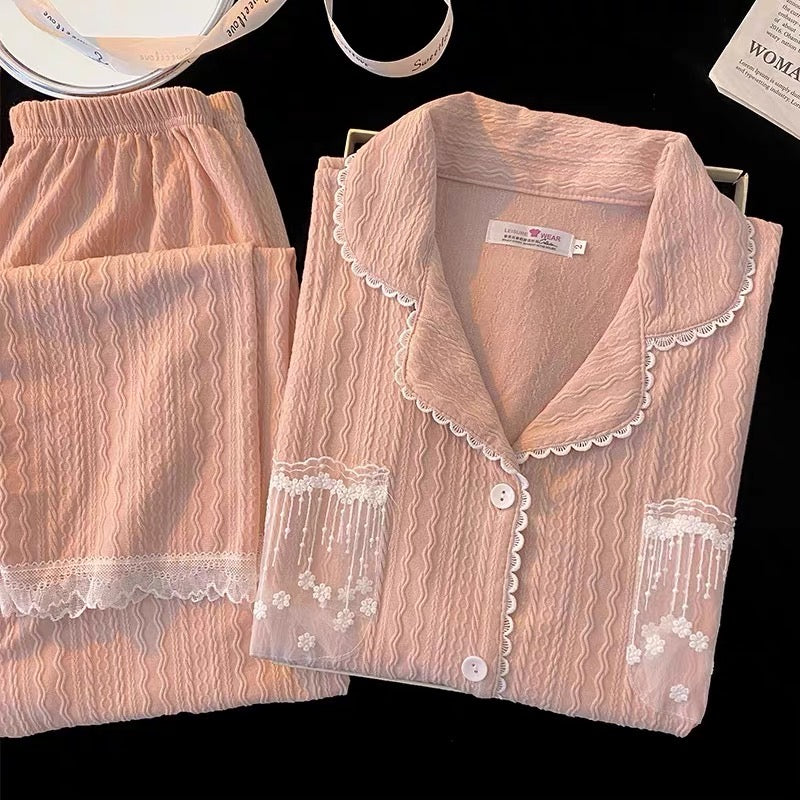 Pijama dài cotton túi ren