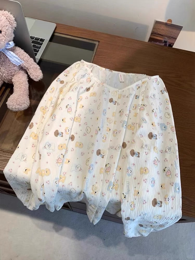 Bộ ngủ hoạt hình cổ tròn dài - ngắn