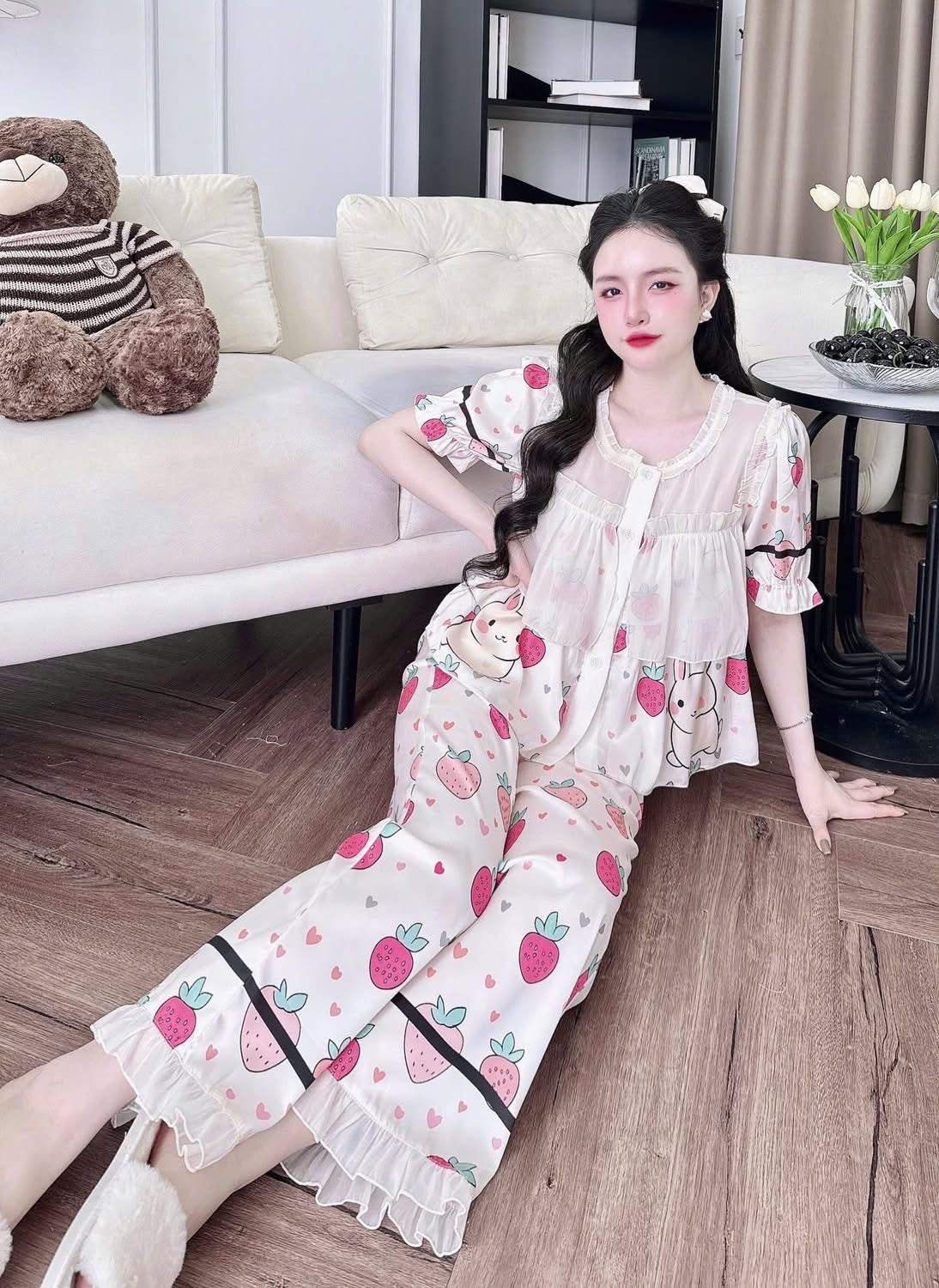 Bộ tay ngắn quần dài tiểu thư phối voán