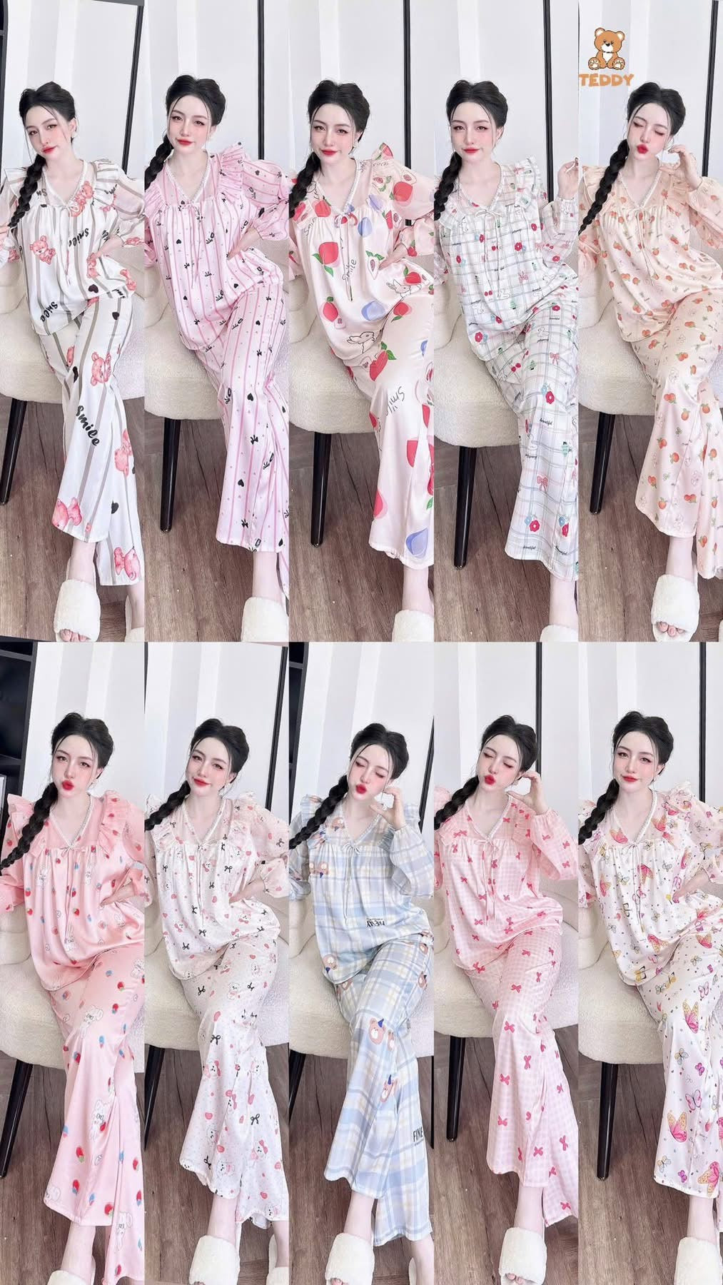 Bộ tay dài phồng lụa latin dễ thương