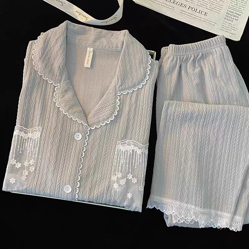 Pijama dài cotton túi ren