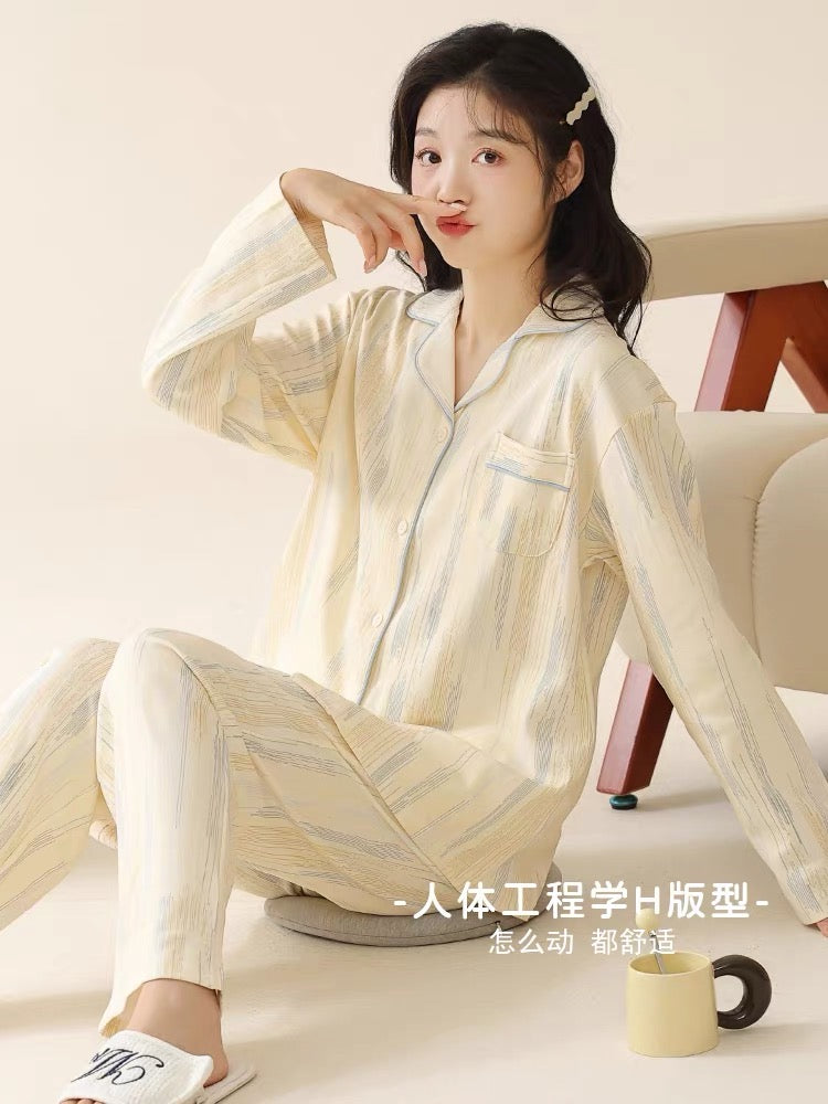 Pijama tay dài quần dài vệt màu