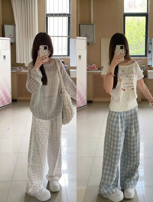Set Hàn Quốc chấm bi len mỏng_Có thể tách bộ
