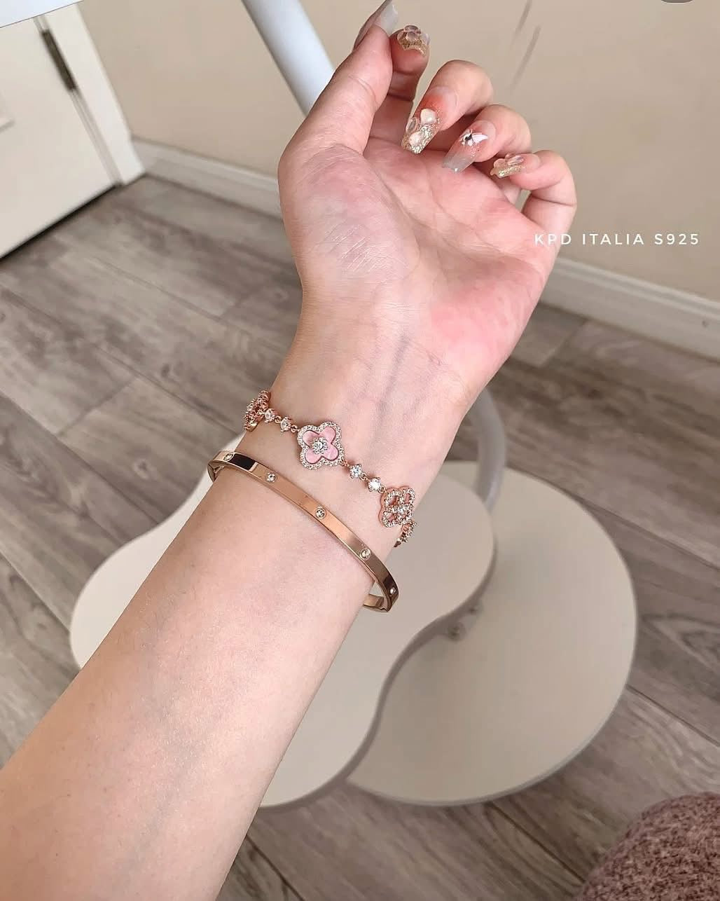 Lắc bạc cỏ 4 lá xi rose gold