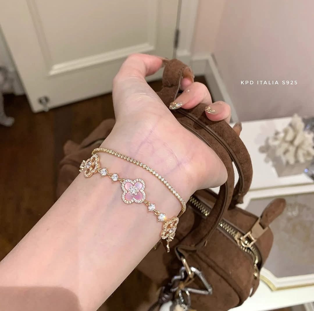 Lắc bạc cỏ 4 lá xi rose gold