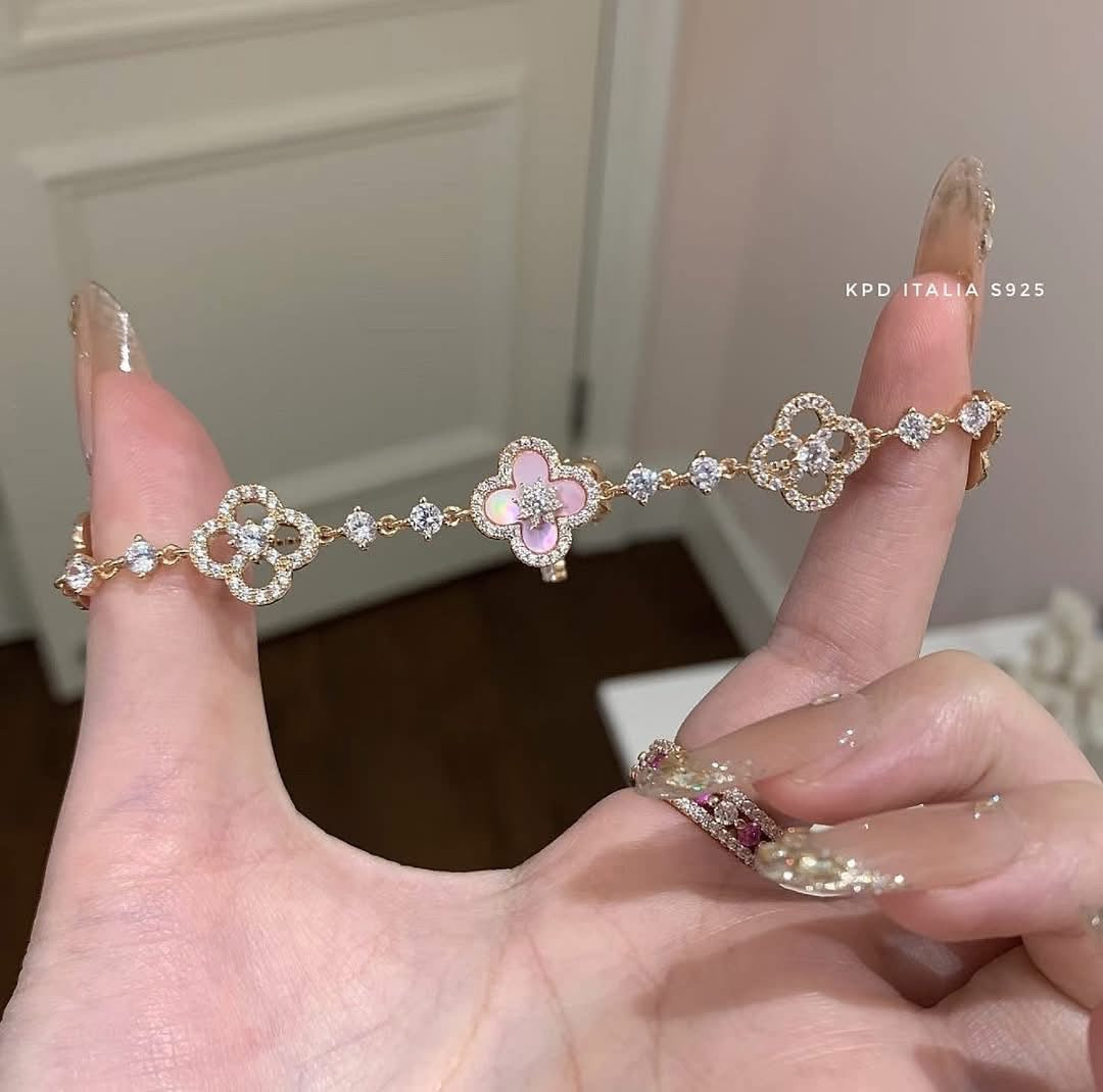 Lắc bạc cỏ 4 lá xi rose gold