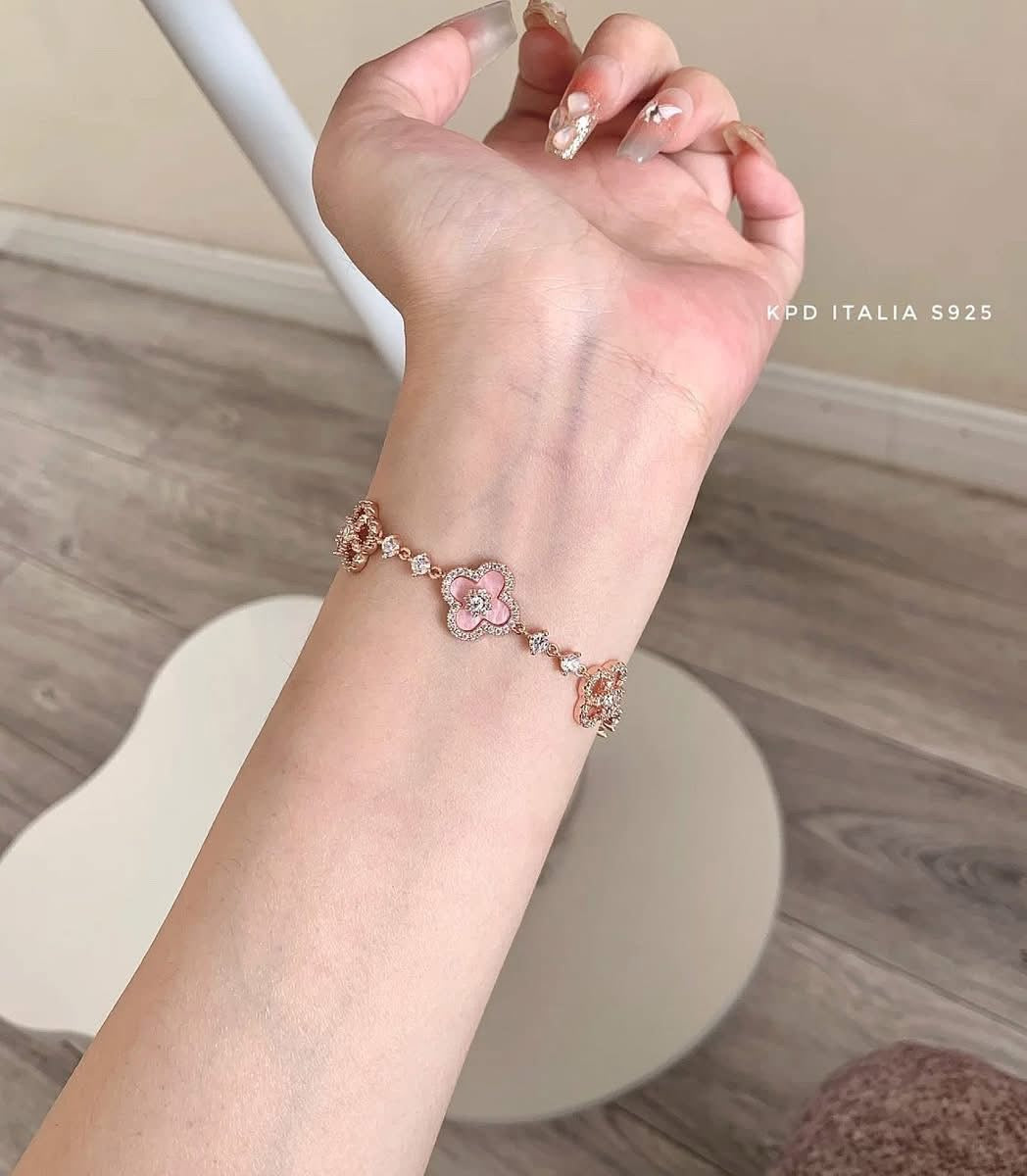 Lắc bạc cỏ 4 lá xi rose gold
