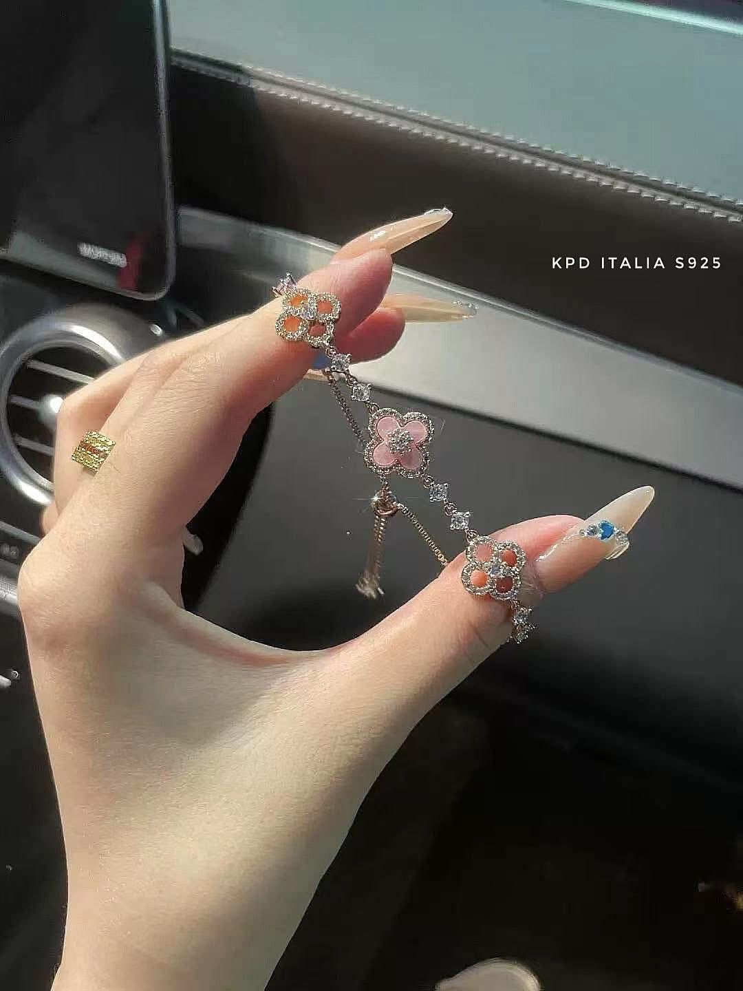 Lắc bạc cỏ 4 lá xi rose gold