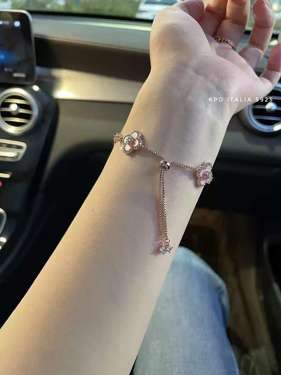 Lắc bạc cỏ 4 lá xi rose gold