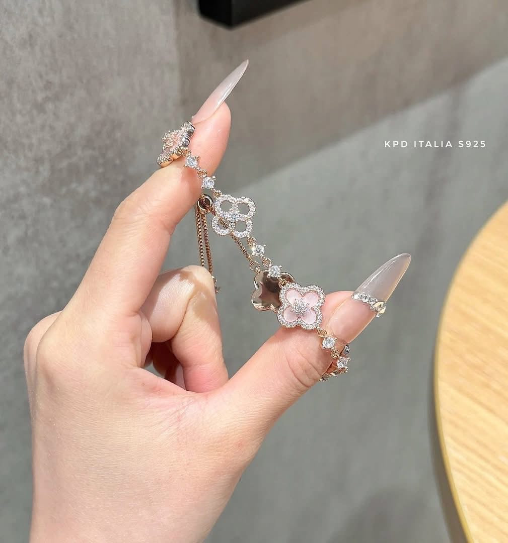 Lắc bạc cỏ 4 lá xi rose gold