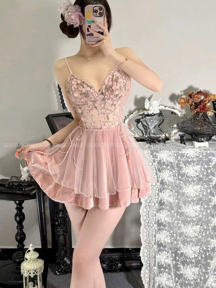Váy ngủ 2 dây hồng công chúa
