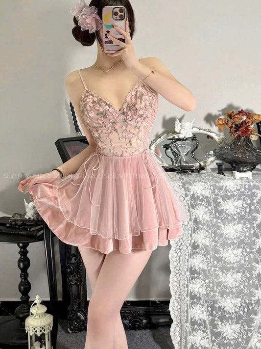 Váy ngủ 2 dây hồng công chúa