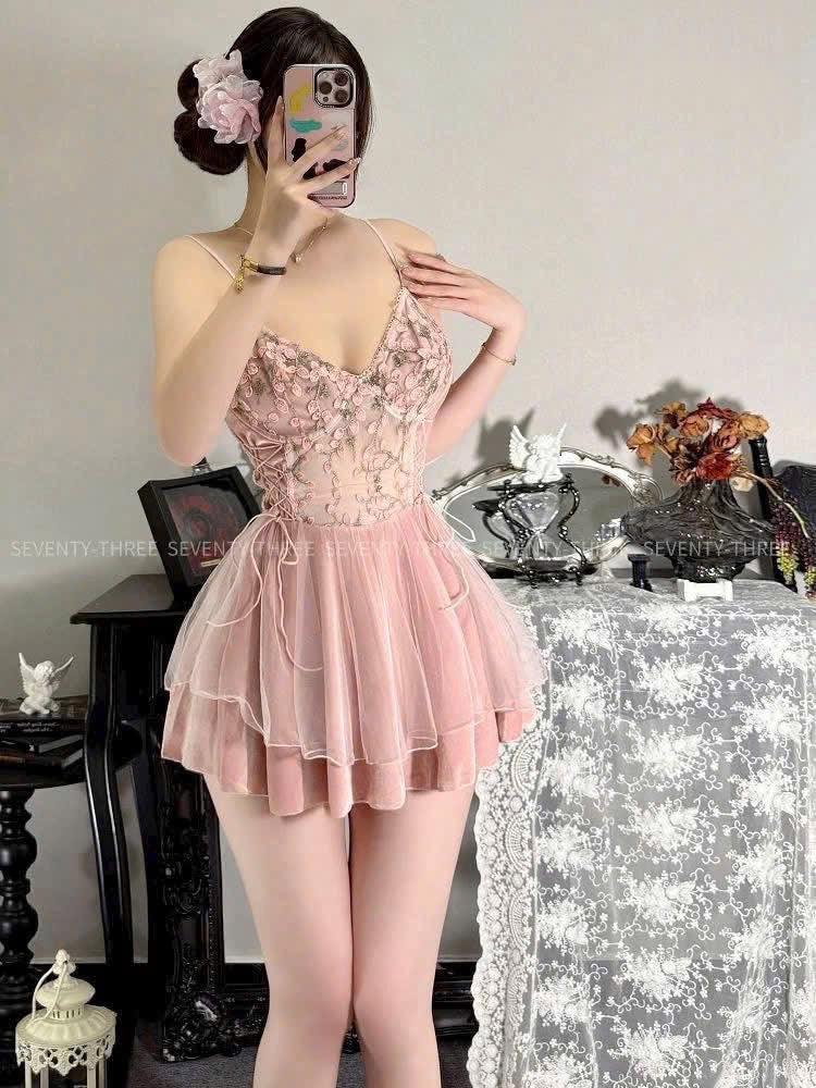 Váy ngủ 2 dây hồng công chúa