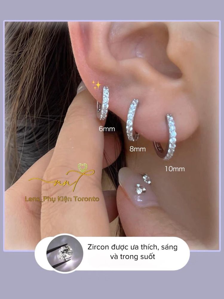 Khuyên tai bạc tròn đính đá unisex