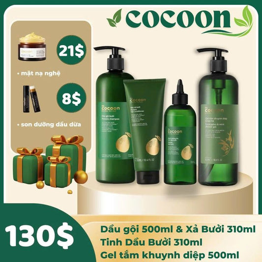 Combo COCOON 6 món 🎁 Tặng mặt nạ nghệ mờ thâm + son dưỡng dầu dừa 💋 có sẵn
