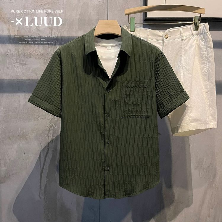 Áo sơ mi nam tay ngắn xanh rêu XLUUD có sẵn