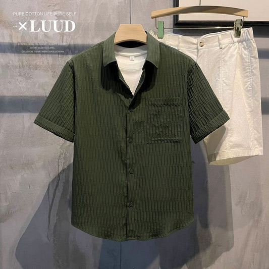 Áo sơ mi nam tay ngắn xanh rêu XLUUD có sẵn