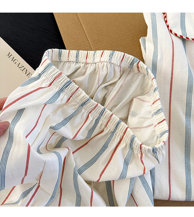 Pijama tay ngắn quần đùi sọc xanh đỏ hình cún