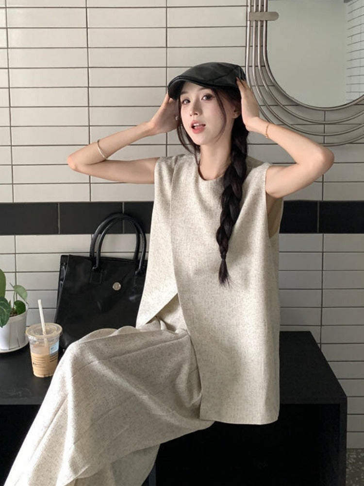 Set áo vạt chéo sát nách quần suông thanh lịch