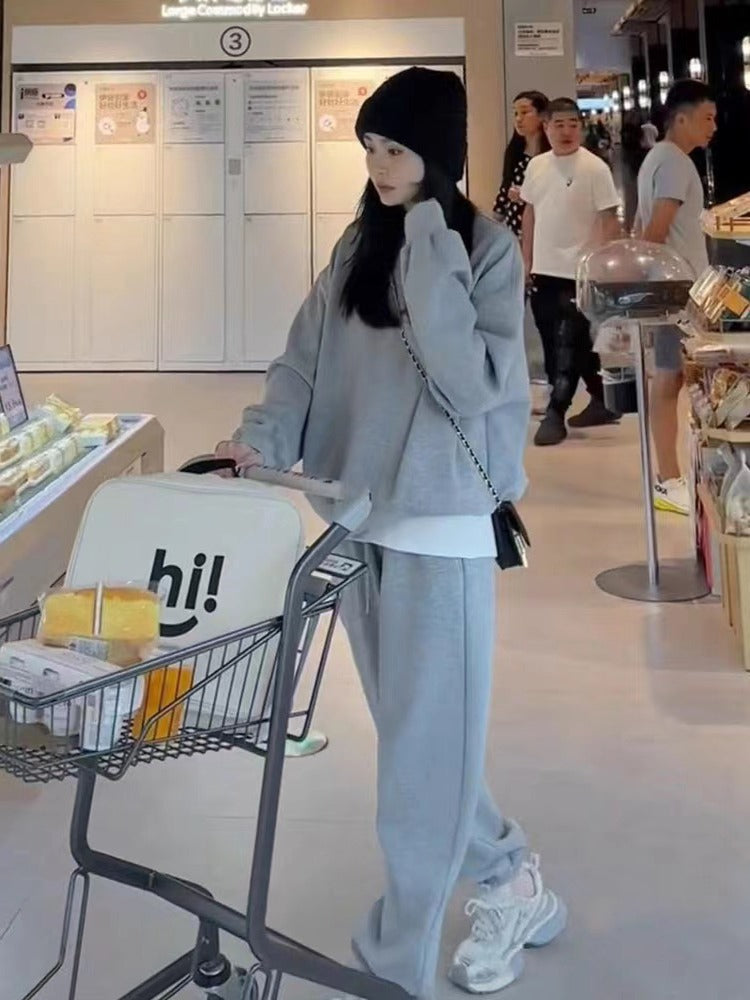 Bộ nỉ trơn cổ tròn quần jogger thu đông nhiều màu