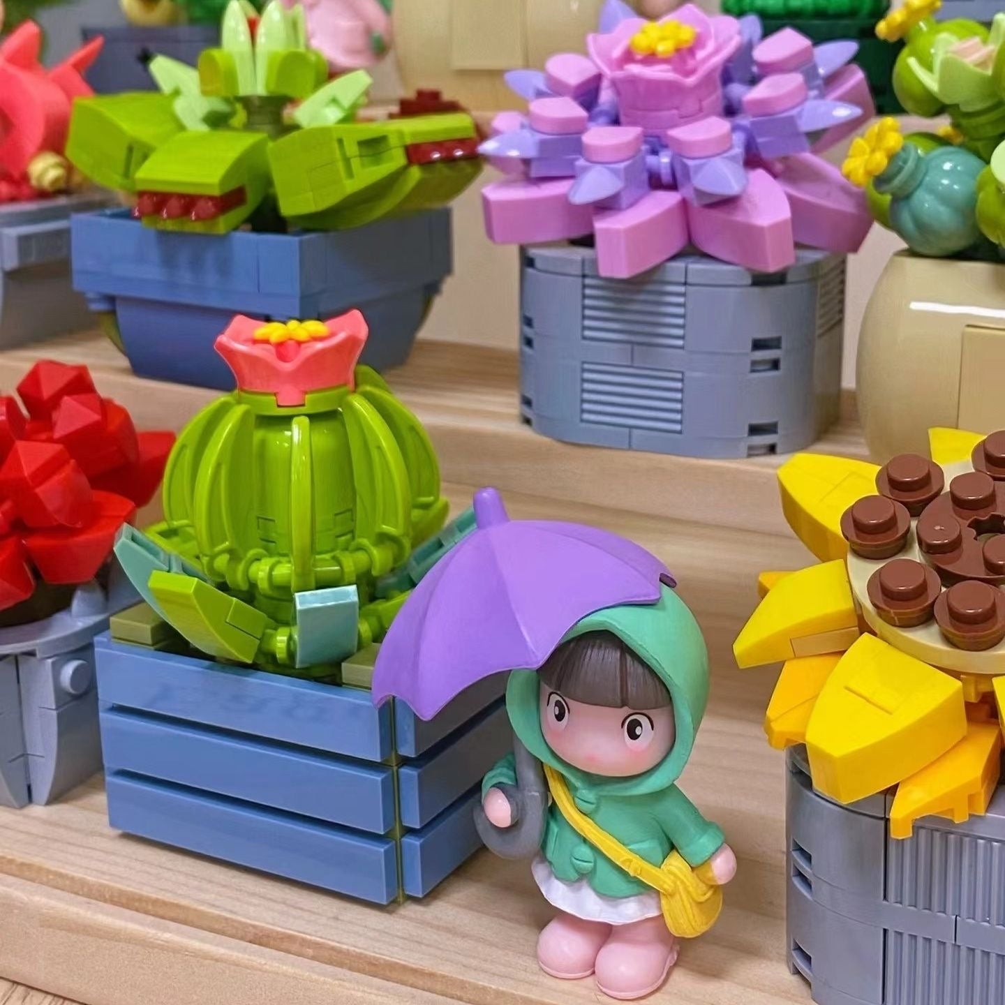Hộp lego trong suốt chậu xương rồng, sen đá kèm hướng dẫn
