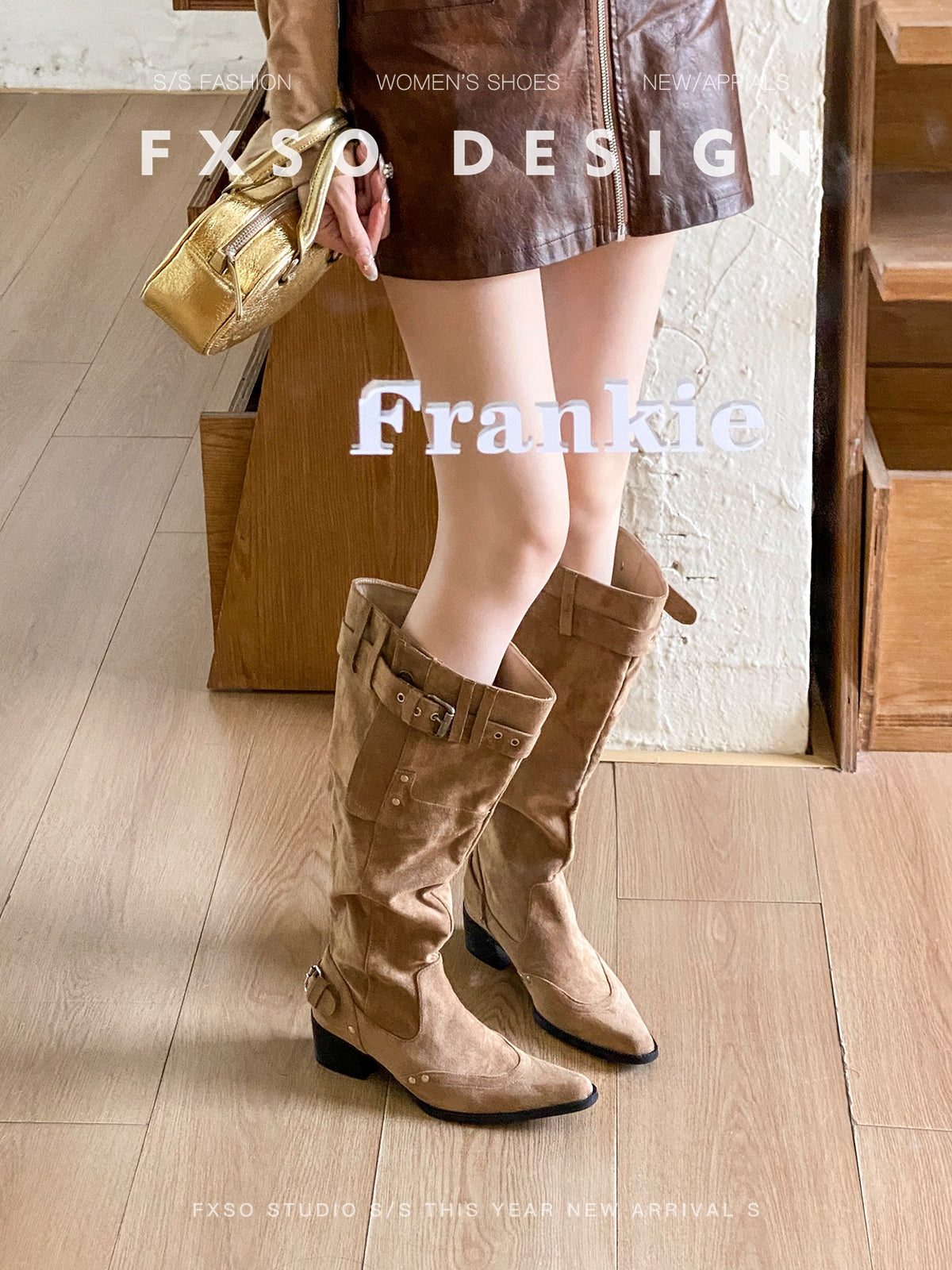 Giày boots da mũi nhọn đế thấp thời trang