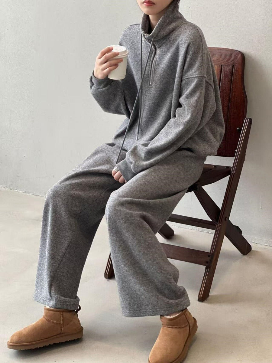 Bộ nỉ cổ đứng cao dày dặn khóa kéo
