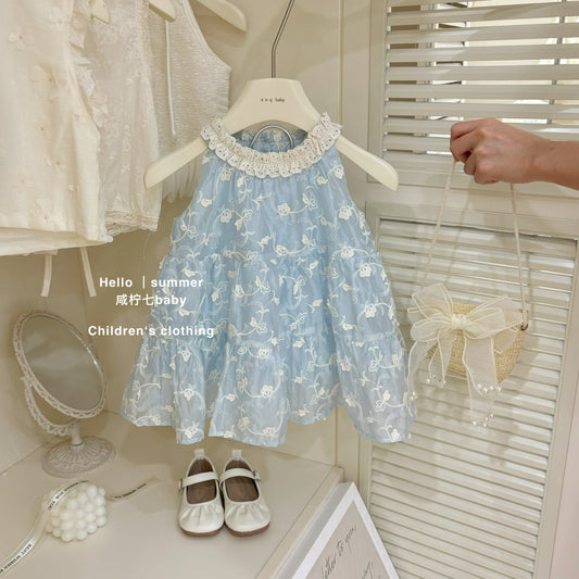 Váy cổ yếm công chúa xanh dương