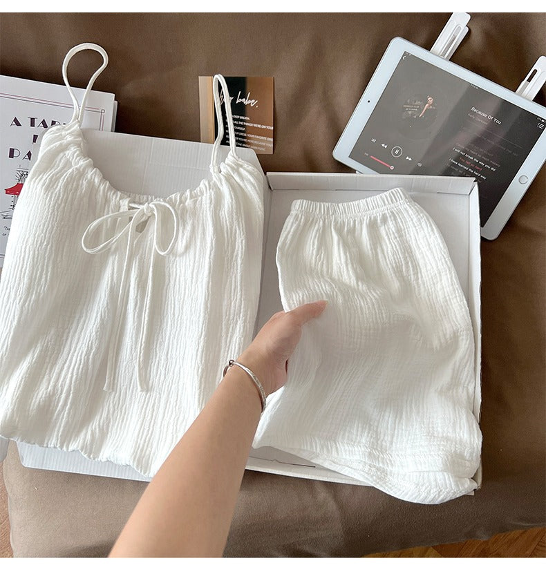 Bộ đồ ngủ cotton 2 dây quần đùi mút lót