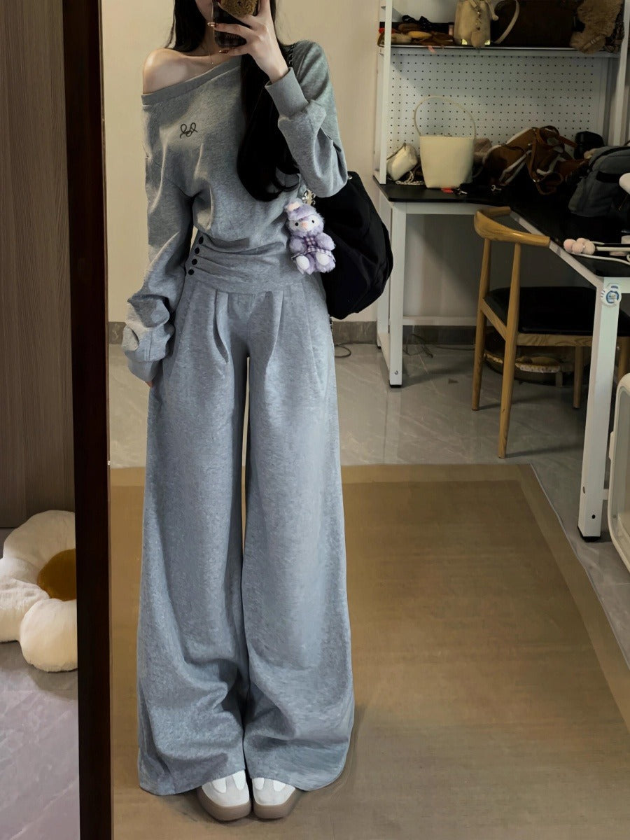 Bộ cotton lệch vai ôm eo tôn dáng thu đông