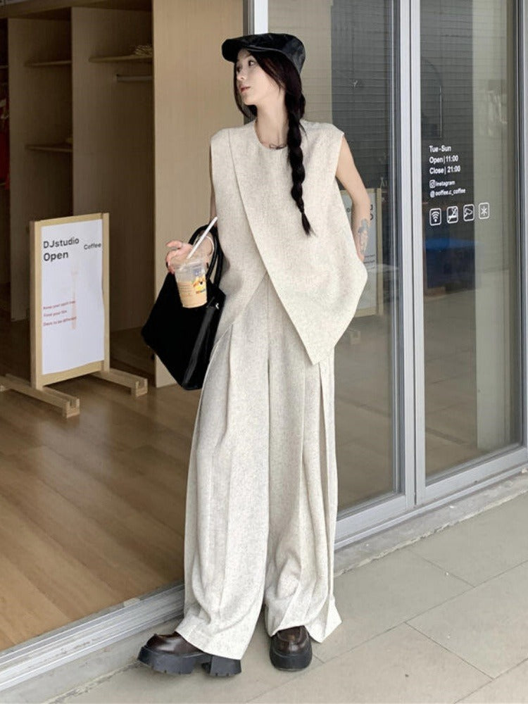Set áo vạt chéo sát nách quần suông thanh lịch