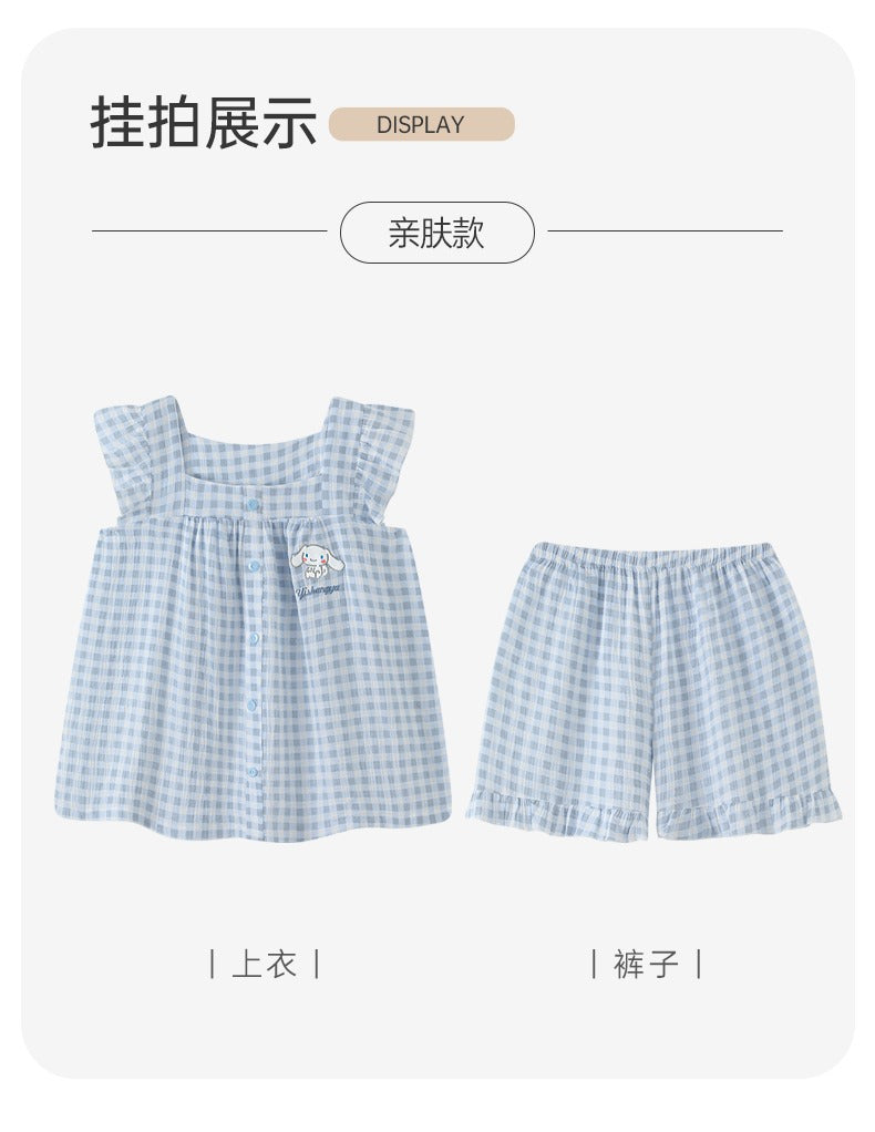 Bộ ngủ đùi caro xanh dương Cinnamoroll