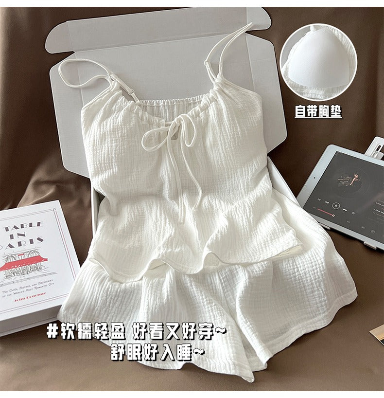 Bộ đồ ngủ cotton 2 dây quần đùi mút lót