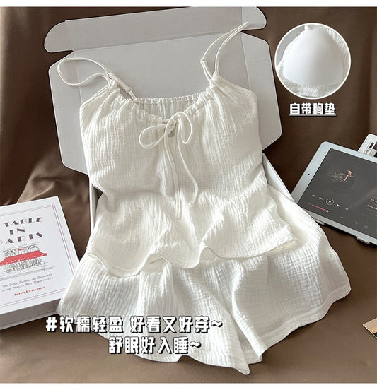 Bộ đồ ngủ cotton 2 dây quần đùi mút lót