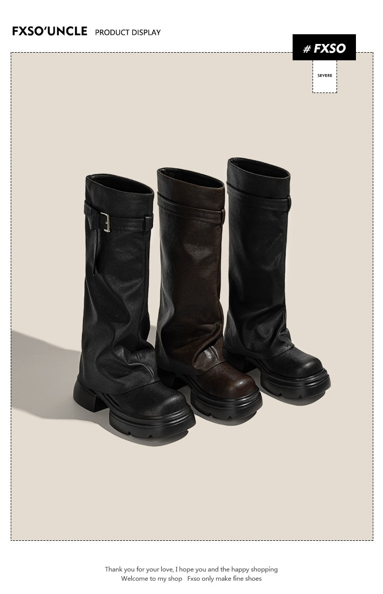 Giày boots cao cổ đế dày khóa trang trí