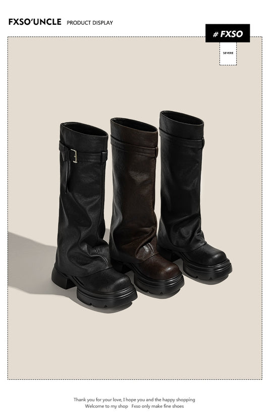 Giày boots cao cổ đế dày khóa trang trí
